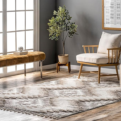 nuLOOM Adelade Beige/Ivory, 4' x 6', Southwestern, Shaggy, Soft and Cozy, High Traffic, Stain Resistant Area Rug for Bedroom, Living Room, Dining Space, Den, Foyer, Entryway
