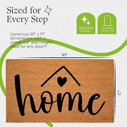 Coir Door Mats 17" X 30", Non-Slip Sturdy, PVC Backed Heavy Duty, Easy to Clean, Ideal for Door Entrance, Patio, Porch, Backyard, Garages, A Home Made of Love