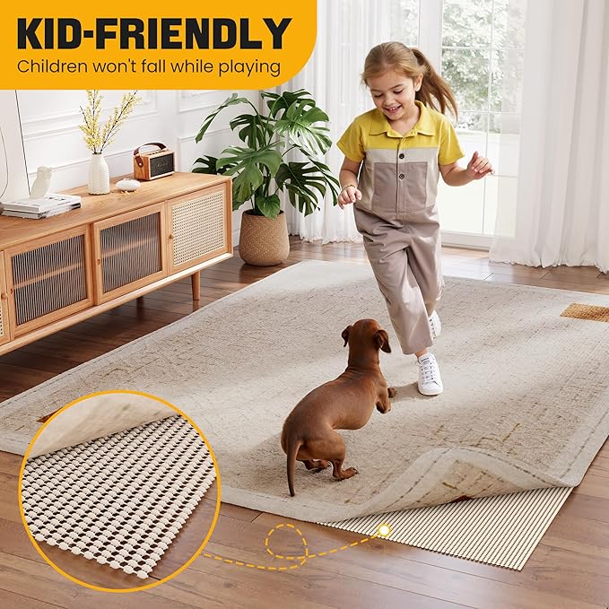 Non-Slip Rug Pad Gripper 2.5x8 Feet, Anti Skid Mat for Under Area Rugs, Keeps Rugs in Position and Safe, Thick Cushioned Carpet Pad for Hardwood Floors Protection