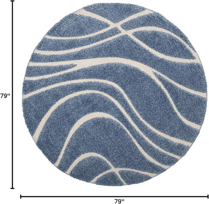 SAFAVIEH Florida Shag Collection Area Rug - 6'7" Round, Light Blue & Cream, Non-Shedding & Easy Care, 1.2-inch Thick Ideal for High Traffic Areas in Living Room, Bedroom (SG471-6011)