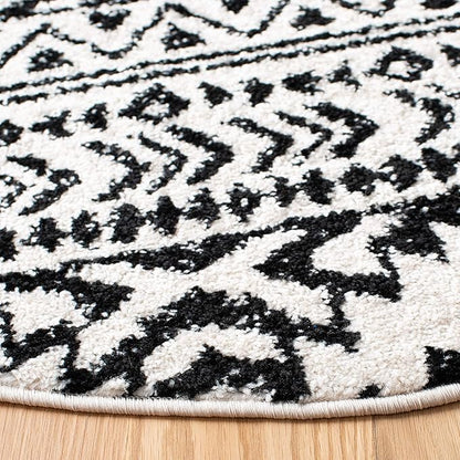 SAFAVIEH Tulum Collection Area Rug - 12' Round, Ivory & Black, Moroccan Boho Tribal Design, Non-Shedding & Easy to Clean, Ideal for Living Room, Bedroom, Dining Space (TUL272B)