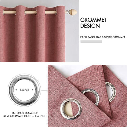 MIULEE 100% Blackout Linen Textured Curtains for Bedroom Solid Thermal Insulated Dusty Rose Grommet Room Darkening Curtains & Drapes Luxury Decor for Living Room Nursery 52 x 96 Inch (2 Panels)