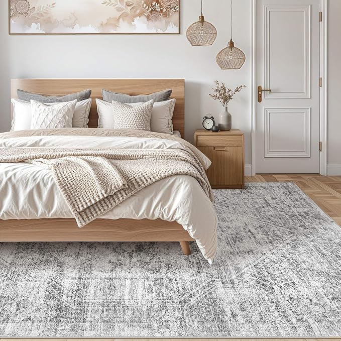Vintage Living Room Area Rug 8x10 - Large Soft Washable Oriental Traditional Distressed Farmhouse Rugs for Bedroom - Indoor Floor Accent Carpet for Home Office House Decor - Distressed Grey