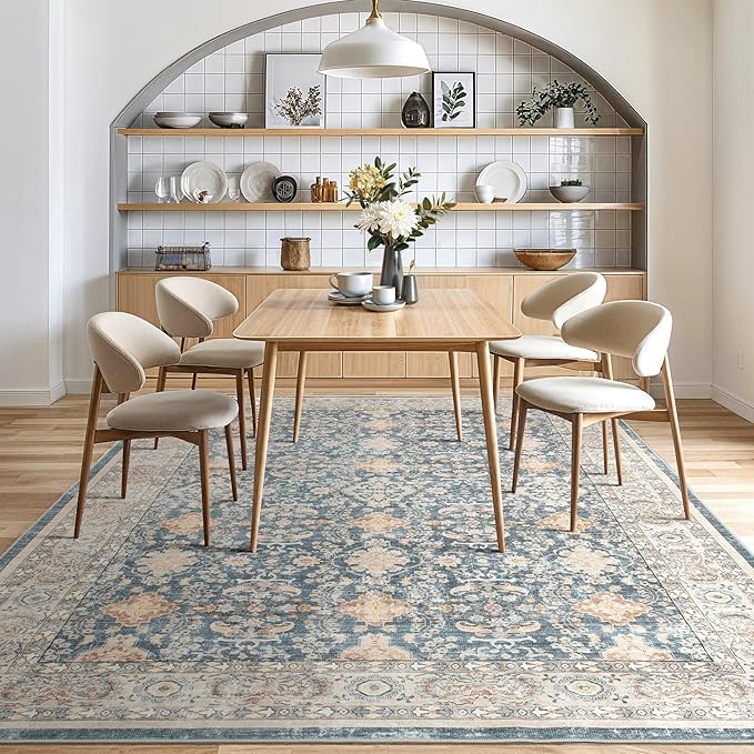 Vintage Living Room Area Rug 5x7 - Large Soft Washable Oriental Traditional Distressed Farmhouse Rugs for Bedroom - Indoor Floor Accent Carpet for Home Office House Decor - Dark Blue