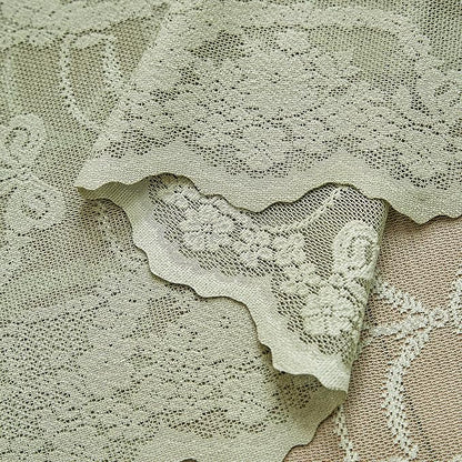 Green Lace French Delicacy Curtains 63 Inches Long -Rod Pocket Luxury Vintage Bow Butterfly Sheer Lace Flower Curtains for Living Room Bedroom，52 x 63 Inch, 2 Panels