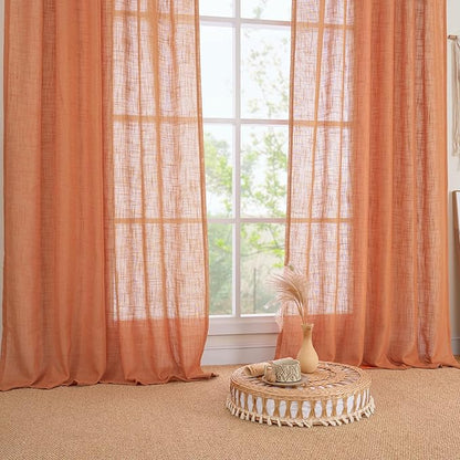 LAMIT Burnt Orange Linen Curtains 90 Inch for Living Room, Back Tab and Rod Pocket Linen Textured Farmhouse Curtains Light Filtering Drapes for Bedroom/Dining Room, Set of 2, 52 x 90 Inch