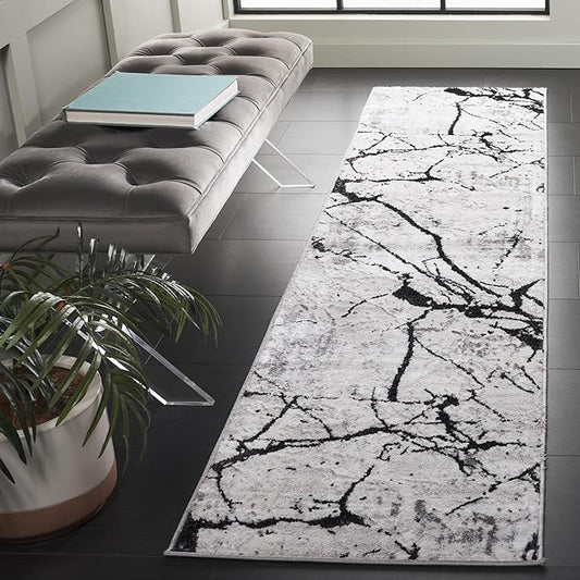 SAFAVIEH Amelia Collection Runner Rug - 2' x 6', Grey & Black, Modern Abstract Design, Non-Shedding & Easy Care, Ideal for High Traffic Areas in Living Room, Bedroom (ALA293K)