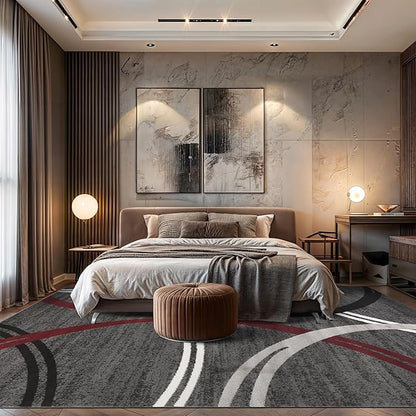 Rugshop Modern Wavy Circles Design Non-Shedding Area Rug, Carpet for Living Room, Dining Room, or Office,Grand Room,Open Spaces Red, 10' x 14'
