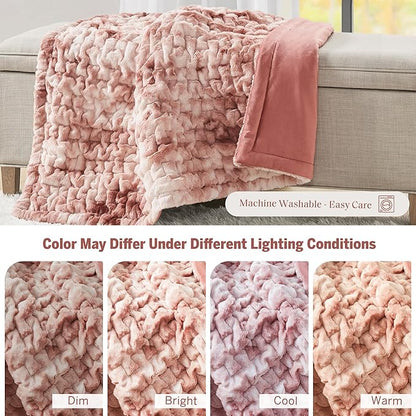 Madison Park Faux Fur Throw, Luxurious Ruched Texture, Fuzzy Warm, Plush Mink-Like Reverse, All Season, Lightweight & Cozy Blanket-Throw for Sofa, Couch, Living Room & Office 50" x 60" Pink Tie Dye