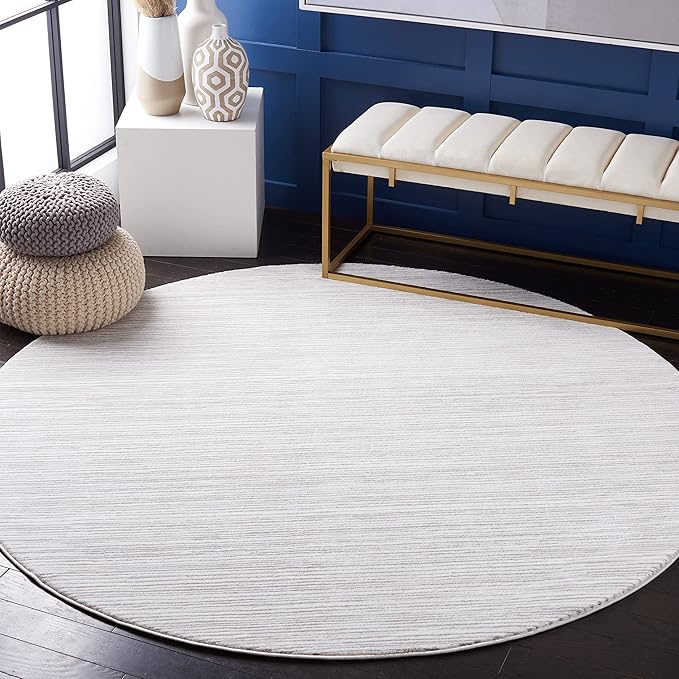 SAFAVIEH Vision Collection Area Rug - 8' Round, Ivory & Grey, Modern Ombre Design, Non-Shedding & Easy to Clean, Ideal for Living Room, Bedroom, Dining Space (VSN606K)