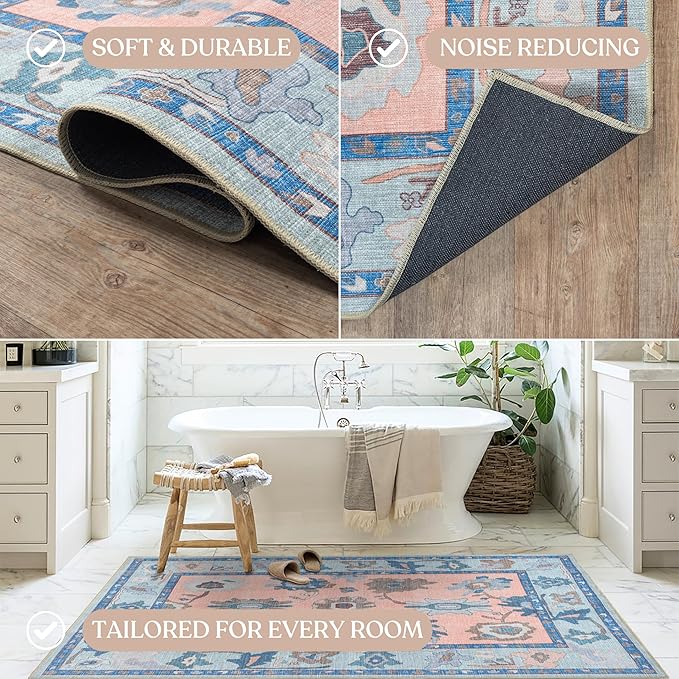 Fame Living Modern Oushak Runner Rug, Runners, Vintage, Turkish, Eclectic, Floral, Pastel, Washable, Runner for Hallway, Kitchen, Bedroom, Bathroom, 2'5"x9'8"