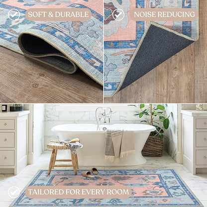 Fame Living Modern Oushak Runner Rug, Runners, Vintage, Turkish, Eclectic, Floral, Pastel, Washable, Runner for Hallway, Kitchen, Bedroom, Bathroom, 2'5"x9'8"