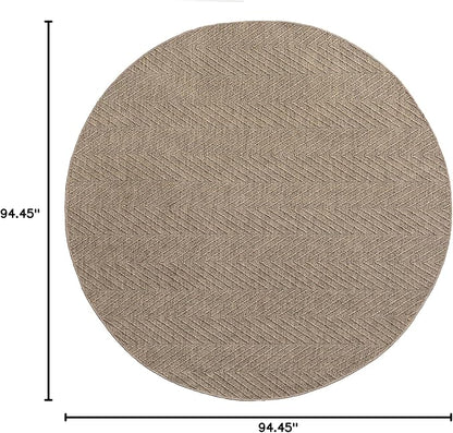 TOWN & COUNTRY BASICS Pax Herringbone Textured Solid Everwash® Washable Area Rug, Low Pile, Non-Slip Backing, Easy Clean Pet & Family Friendly Rug, Brown, 8' Round