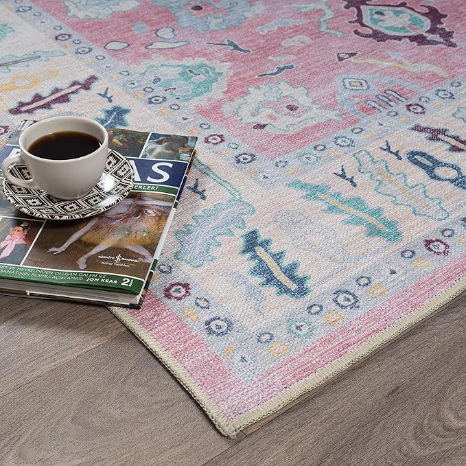 Fame Rugs Pink Modern Oushak Rug 2'6"x13, Vintage Turkish Colorful Oriental Antique Inspired Long Runner Rugs, Luxury Living Room Bedroom (385PB, 2'6" x 13')