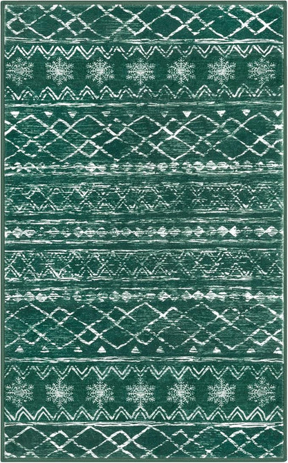 KUTA Christmas Rugs for Entryway, Green 2x3 Entrance Small Area Rug Non-Slip Washable, Ultra Soft Vintage Geometric Low-Pile Indoor Door Mat Floor Carpet for Kitchen
