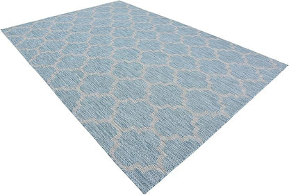Unique Loom Outdoor Trellis Collection Area Rug (7' 1" x 10' Rectangle, Aquamarine/ Gray)