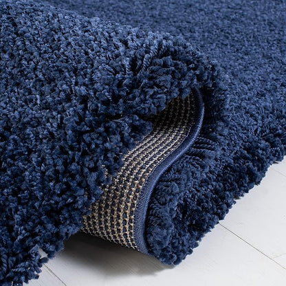 SAFAVIEH Milan Shag Collection 7' Round Navy SG180 Solid Non-Shedding Living Room Bedroom Dining Room Entryway Plush 2-inch Thick Area Rug