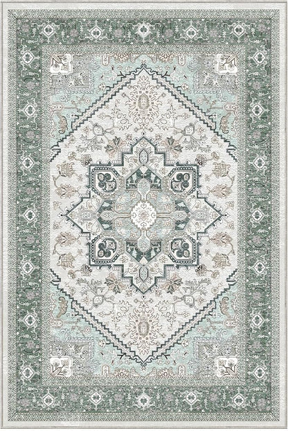 OPPODREAM Thin Throw Rugs 2x3, Small Washable Entryway Rugs 2 x 3 with Non Slip Backing, Low-Pile Faux Cashmere 2 x 3 Carpet, Green