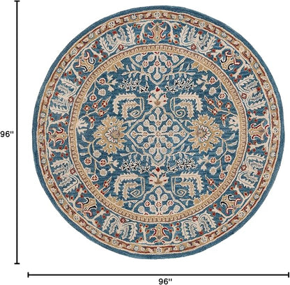 SAFAVIEH Antiquity Collection 8' Round Dark Blue/Multi AT64B Handmade Traditional Oriental Wool Area Rug