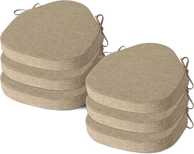 AddGrace Chair Cushions for Dining Chairs Set of 6 Windsor Kitchen Chair Cushions with Removable Textured Cover and Non Slip Bottom Indoor Chair Pads with Ties and Foam (16.5x15.5 Inches Beige)