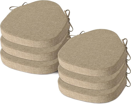 AddGrace Chair Cushions for Dining Chairs Set of 6 Windsor Kitchen Chair Cushions with Removable Textured Cover and Non Slip Bottom Indoor Chair Pads with Ties and Foam (16.5x15.5 Inches Beige)