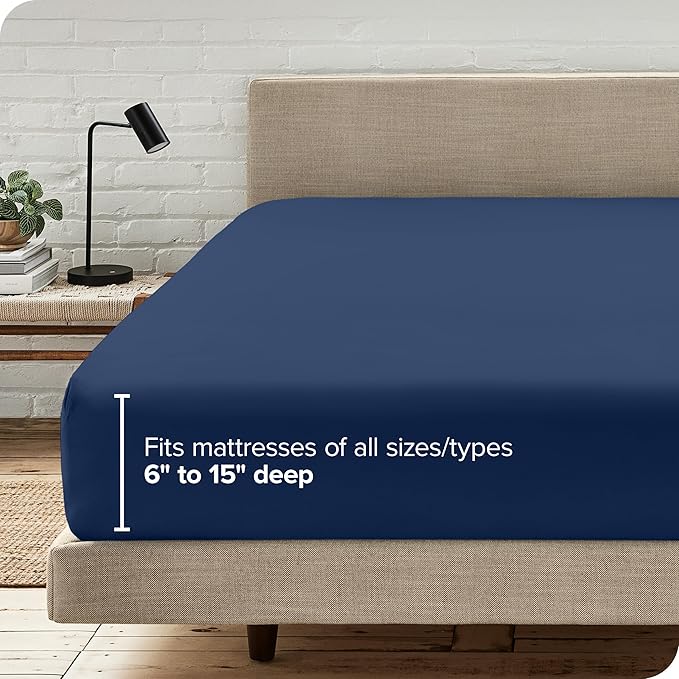 Bare Home Fitted Bottom Sheet Split Head Flex King Size - Premium 1800 Microfiber - Ultra-Soft Hotel Luxury - Deep Pocket - Durable and Long Lasting (Split Head Flex King, Dark Blue)