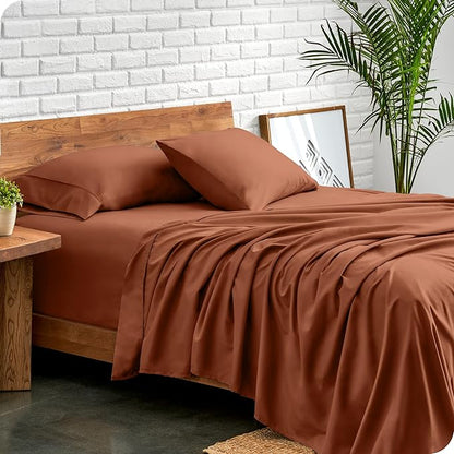 Bare Home Full Sheet Set - Luxury 1800 Ultra-Soft Microfiber Full Bed Sheets - Double Brushed - Deep Pockets - Easy Fit - 4 Piece Set - Bedding Sheets & Pillowcases (Full, Terracotta)