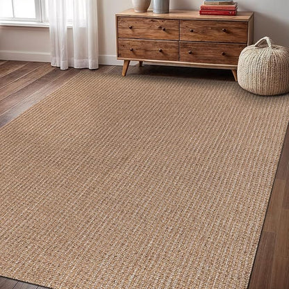 Easy Jute Rug 4x6 Indoor Outdoor Natural Rugs Solid Fiber Rug Woven Area Rug Boho Easy Clean Inside Carpet for Living Room Bedroom Dining Room Hallway or Outdoor Patio Porch (4 X 6 Natural)
