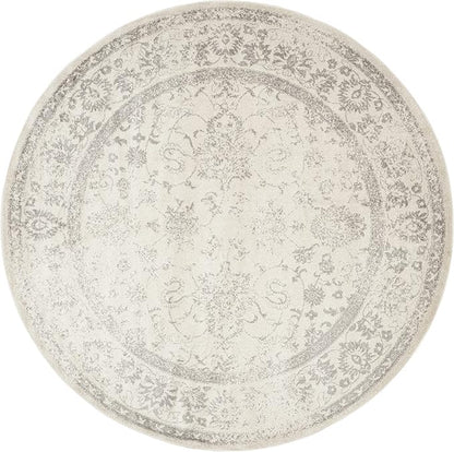 SAFAVIEH Adirondack Collection Area Rug - 11' Round, Ivory & Silver, Distressed Vintage Floral Design, Non-Shedding & Easy to Clean, Ideal for Living Room, Bedroom, Dining Space (ADR109C)