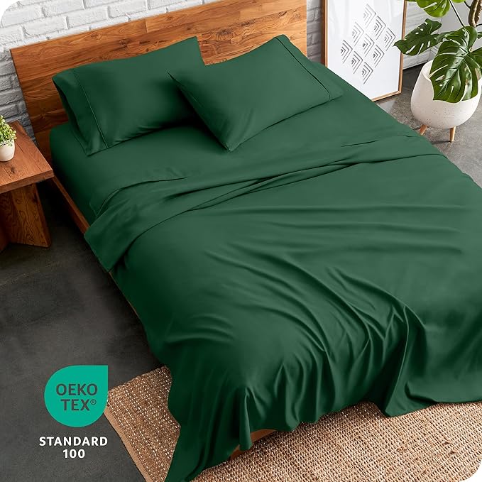 Bare Home Split King Sheet Set - 1800 Ultra-Soft Microfiber Bed Sheets - Double Brushed - Deep Pockets - Easy Fit - 5 Piece Set - Bed Sheets & Pillowcases (Split King, Forest Green)
