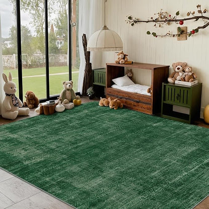 Kokia Abstract Area Rugs 8x10 Bedroom Soft Living Room Rugs Washable Distressed Vintage Comfy Carpet with Non-Slip Backing for Farmhouse Home Office Room Decor, Green Rug, Oslo Jungle