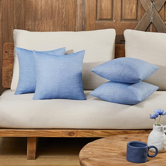 Deconovo Decorative Throw Pillow Covers - Set of 4 Soft Linen Cushion Covers, 18x18 Inch, Green & Machine Washable Pillowcases for Sofa, Bedroom, Living Room Décor, Dark Blue