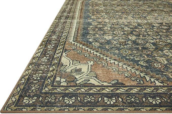Loloi Magnolia Home by Joanna Gaines Banks Collection BAN-02 Denim/Clay 2'-0" x 5'-0" .13" Pile Height, Machine Washable, Accent Rug