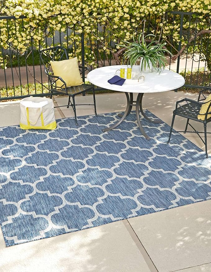 Unique Loom Outdoor Trellis Collection Area Rug - Trellis (Square 13' 0" x 13' 0", Navy Blue/ Ivory)
