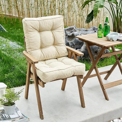 ARTPLAN Outdoor Seat Cushion,Square Thick Tufted Pure Chair Cushion for Patio Wicker Chair with Tie,Set of 2,19"x19"x5"，Beige