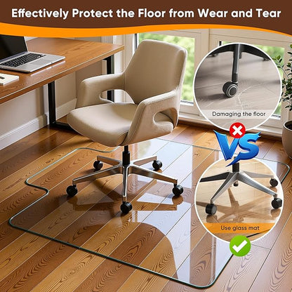 Antok Irregular Tempered Glass Chair Mat, 45"x53" Office Chair Mat for Carpet & Hardwood Floors, Heavy Duty 0.2" Desk Chair Mat for Smooth Rolling at Home or Office
