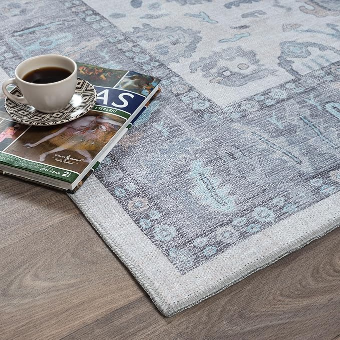 Fame Rugs Gray Modern Oushak Rug 3x5, Washable Vintage Turkish Colorful Oriental Antique Inspired Foldable Small Area Rugs, Luxury Living Room Bedroom (384GB, 2'6" x 5')