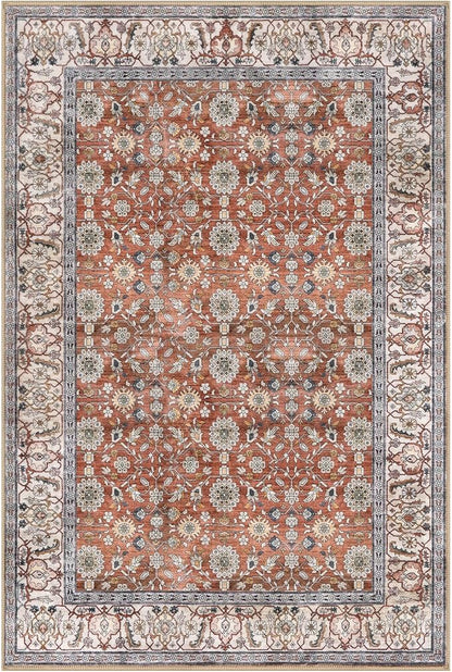 KUTA 5x7 Area Rugs, Vintage Terracotta Washable Rugs for Living Room Ultra Thin Soft Non-Slip Printed Distressed Tribal Traditional Farmhouse Carpet for Bedroom Dining Room Dorm Office Home