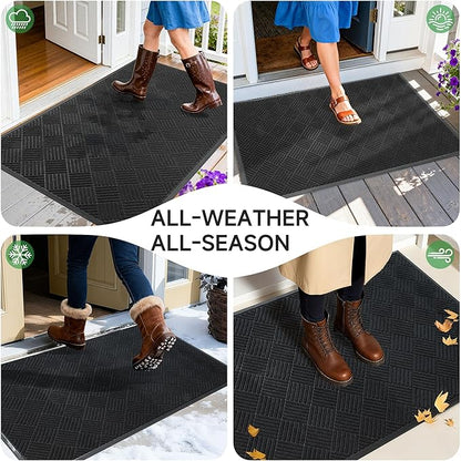 Front Door Mat, Heavy Duty Indoor Outdoor Doormat, 60" x 48" Low Profile Outdoor Mats for Home Entrance, Stain and Fade Resistant Welcome Mat Ideal for High Traffic Area, Diamond Black