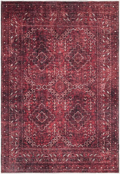 Bloom Rugs Washable Non-Slip 9' x 12' Rug - Dark Red Traditional Bordered Area Rug for Living Room, Bedroom, Dining Room, and Kitchen - Exact Size: 9' x 12'