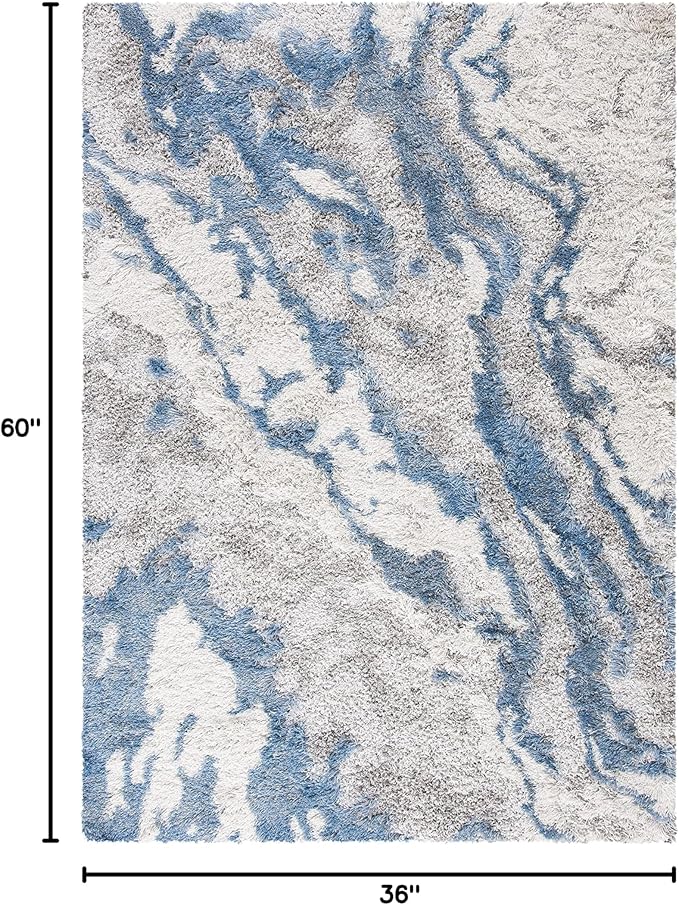 SAFAVIEH Horizon Shag Collection Accent Rug - 3' x 5', Grey & Blue, Non-Shedding & Easy Care, 2-inch Thick Ideal for High Traffic Areas in Entryway, Living Room, Bedroom (HZN890G)