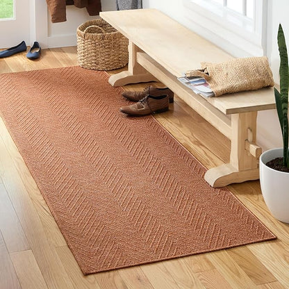 TOWN & COUNTRY BASICS Pax Herringbone Textured Solid Everwash® Washable Runner Area Rug, Low Pile, Non-Slip Backing, Easy Clean Pet & Family Friendly Rug, Rust, 2'5"x7'10"