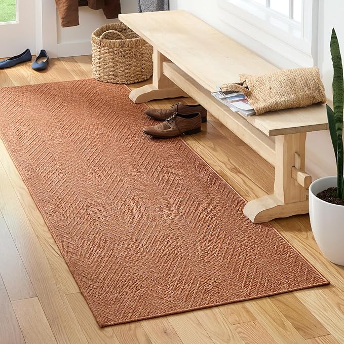 TOWN & COUNTRY BASICS Pax Herringbone Textured Solid Everwash® Washable Runner Area Rug, Low Pile, Non-Slip Backing, Easy Clean Pet & Family Friendly Rug, Rust, 2'5"x10'2"