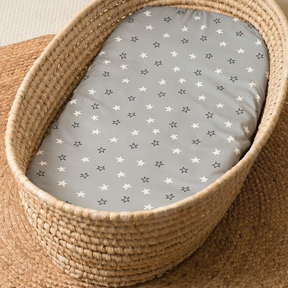 Baby Bassinet Sheets 3 Pack, Fitted Cradle Sheets for Boys & Girls, Ultra Soft Breathable 32" x 16", Universal Fit for Rectangle Round Oval Hourglass Mattress (Blue Gray Planet)