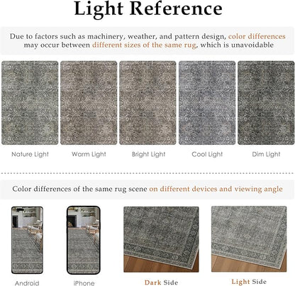 Grey Brown Runner Rug 2x8 Vintage Carpet Hallway Long Indoor Kitchen Washable Living Room Low Pile Traditional Distressed Retro Accent Throw Rug Non Slip Laundry Bathroom Office Dining Room