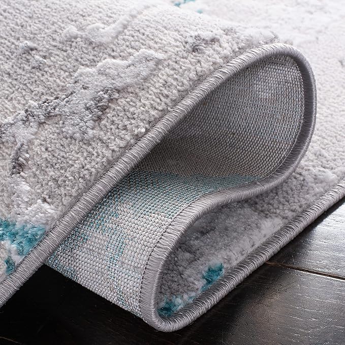 SAFAVIEH Amelia Collection Area Rug - 9' x 12', Grey & Aqua, Modern Abstract Design, Non-Shedding & Easy Care, Ideal for High Traffic Areas in Living Room, Bedroom (ALA293H)