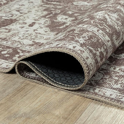 Bloom Rugs Washable Non-Slip 7 ft Runner - Dark Brown Traditional Medallion Runner for Entryway, Hallway, Bathroom, and Kitchen - Exact Size: 2.5' x 7'