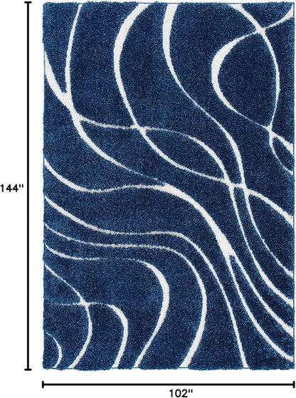 SAFAVIEH Florida Shag Collection Area Rug - 8'6" x 12', Navy & Ivory, Non-Shedding & Easy Care, 1.2-inch Thick Ideal for High Traffic Areas in Living Room, Bedroom (SG471-6512)