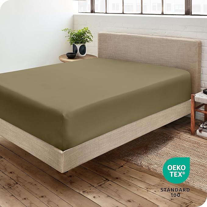 Bare Home Fitted Bottom Sheet King Size - Premium 1800 Microfiber - Ultra-Soft Hotel Luxury - Deep Pocket - Durable and Long Lasting (King, Olive)