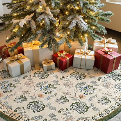 jinchan Elora 6ft Floral Round Rug for Washable Living Room Rug Vintage Romance Christmas Design Non Slip Indoor Floor Cover Lightweight Low-Profile Throw Carpet for Bedroom Patio, Green/Beige